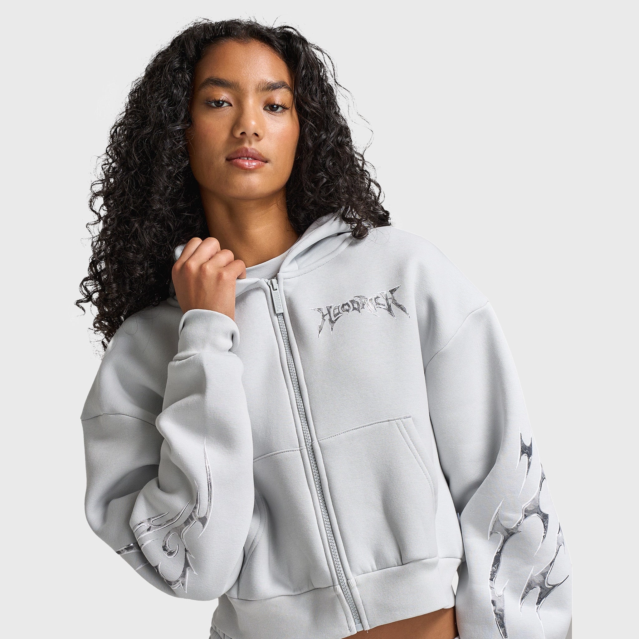 Non Bulky Insulation Hoodrich Women's Boxy Full Zip Hoodie Dawn Blue / Grey - Silver