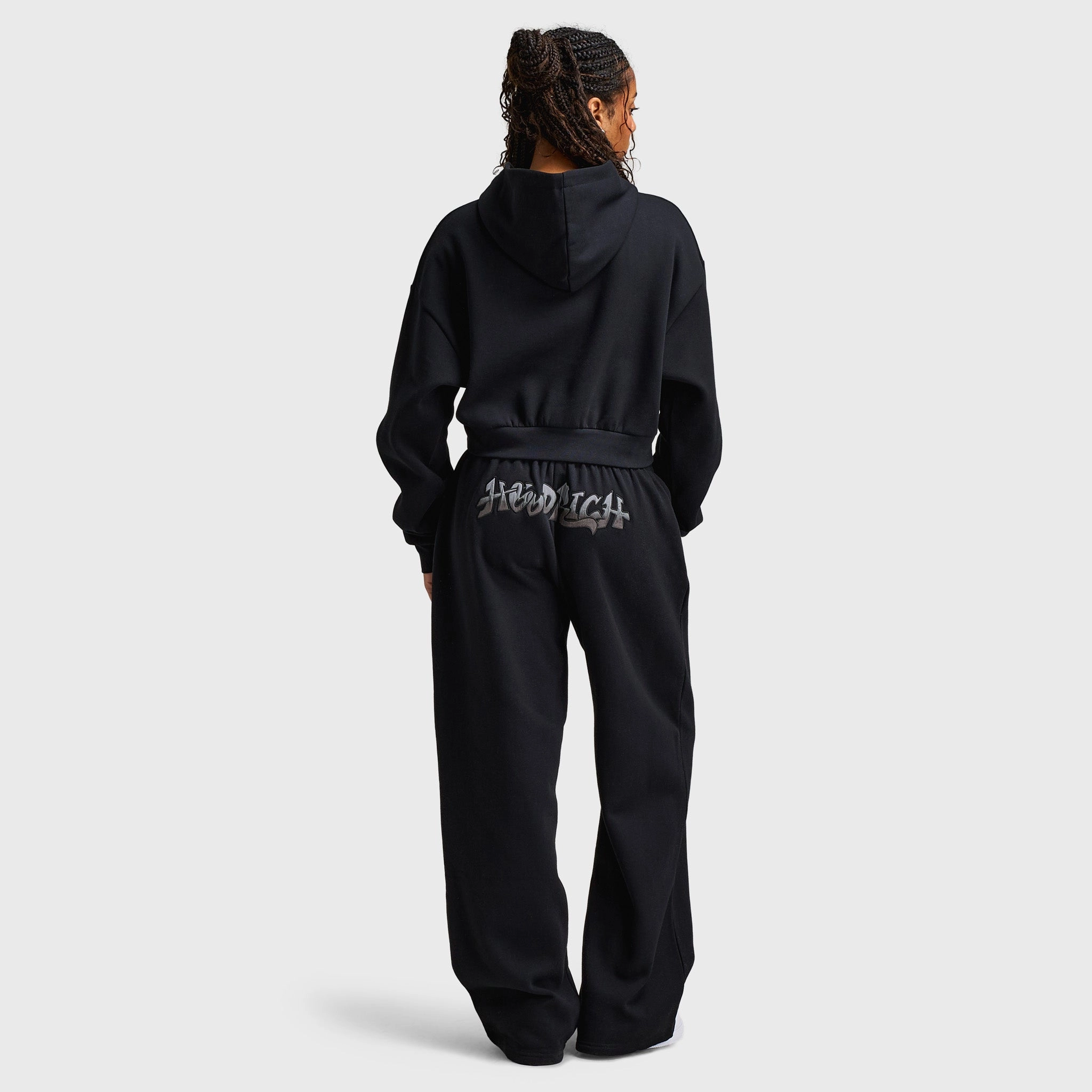 Magnetic Closure Options All Season Versatility Hoodrich Women's Boxy Hoodie With Satin Applique Black / Black Satin