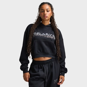 Hoodrich Women's Boxy Hoodie With Satin Applique Black / Black Satin Breathable Technology