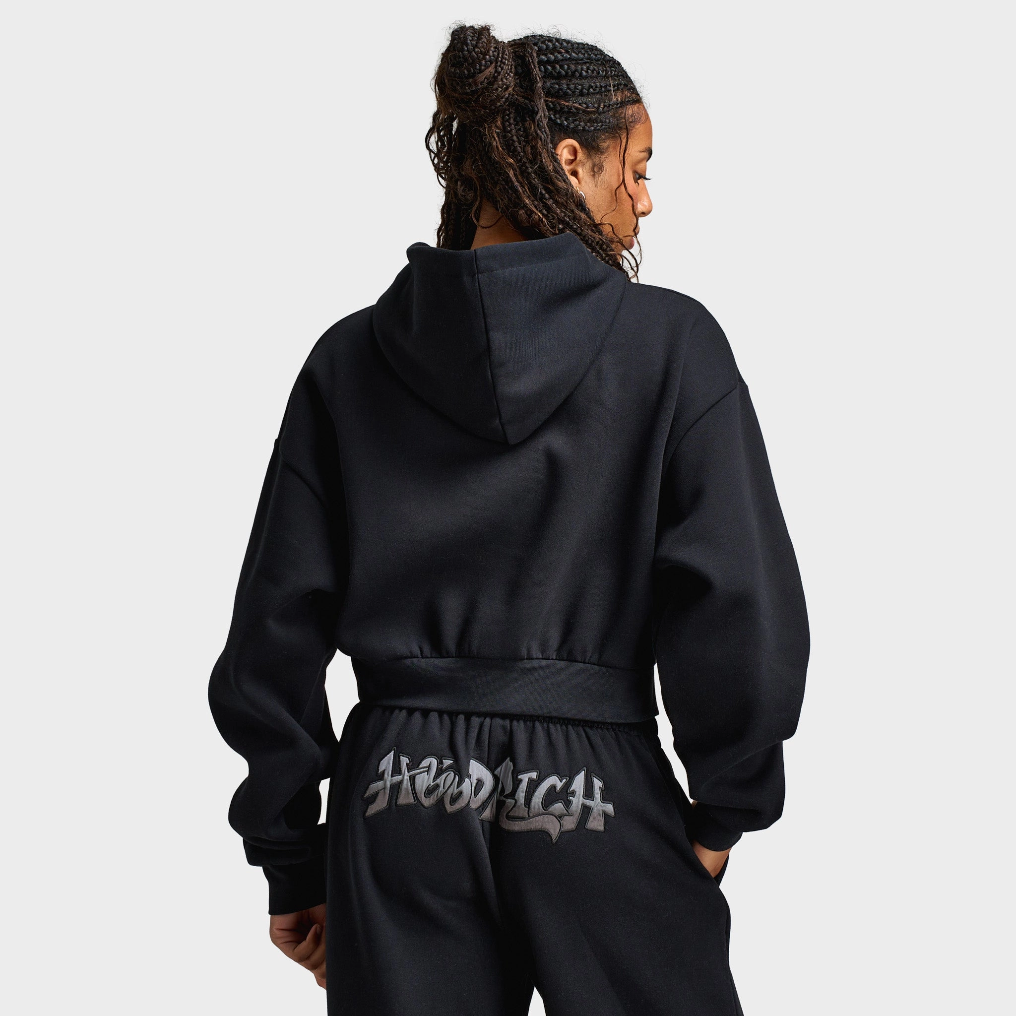 Hoodrich Women's Boxy Hoodie With Satin Applique Black / Black Satin All Weather Piece