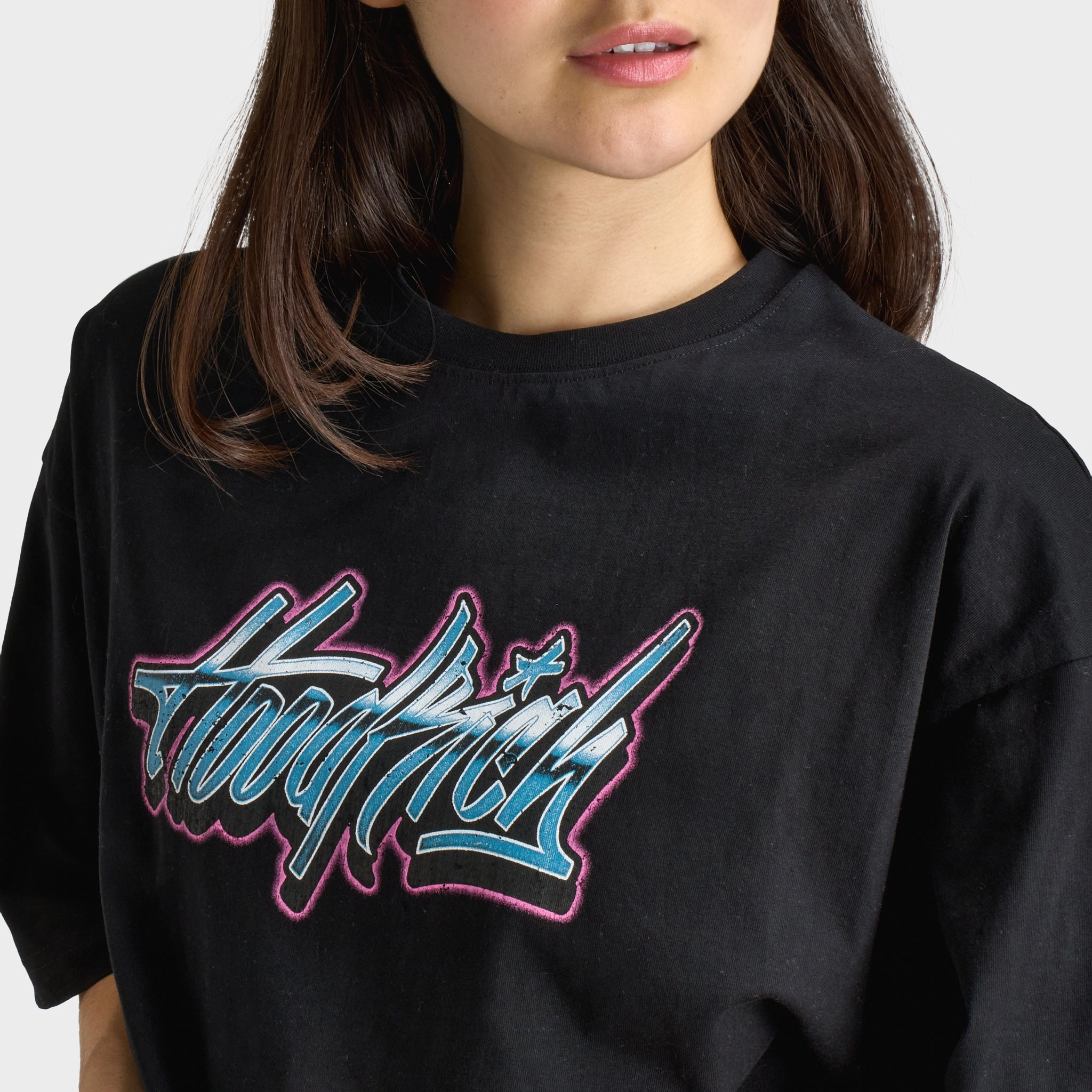 Hoodrich Women's Erupt Oversized T-shirt Black / Blue Halloween Stylish Fit