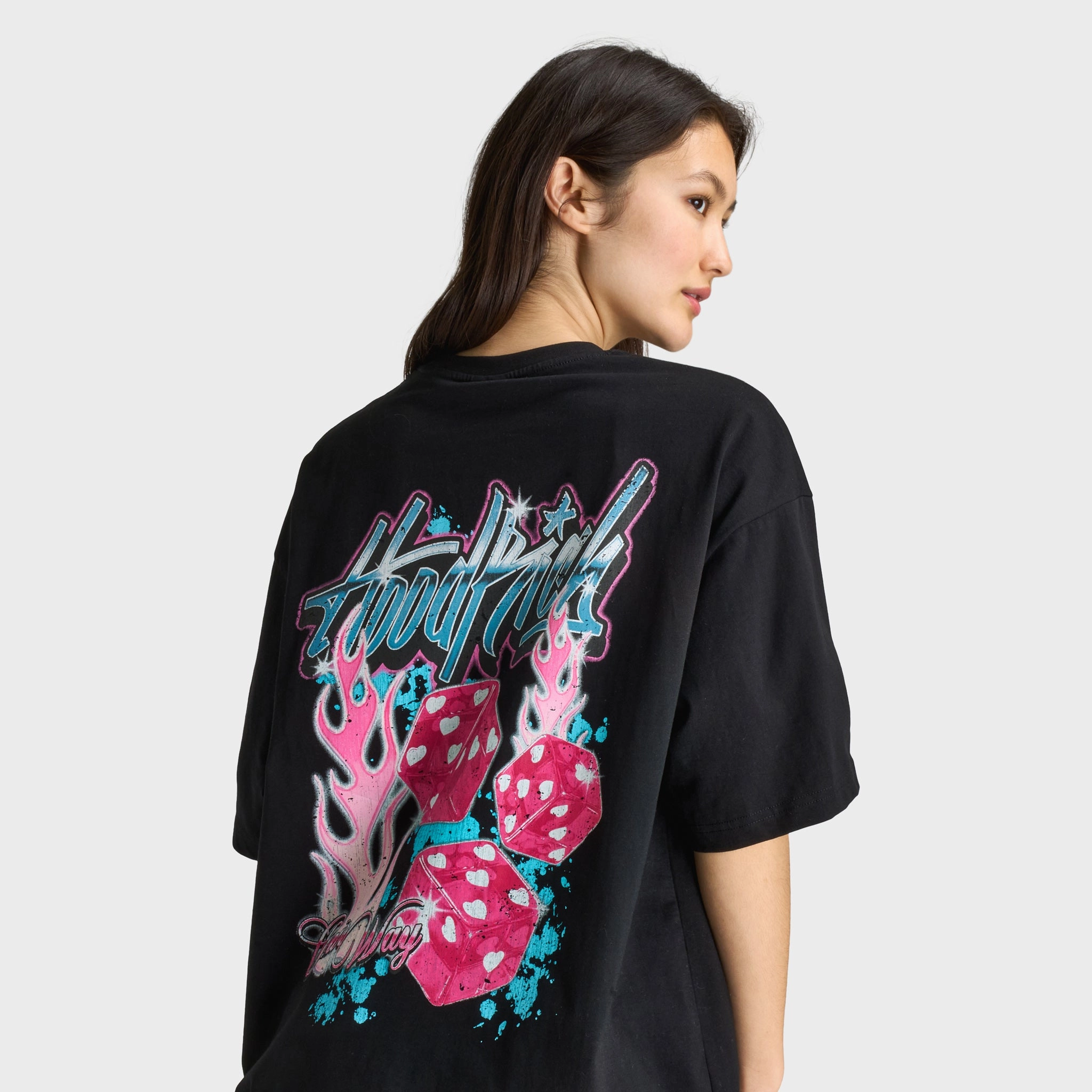 Hoodrich Women's Erupt Oversized T-shirt Black / Blue Anti Odor Treatment Effortless Comfort