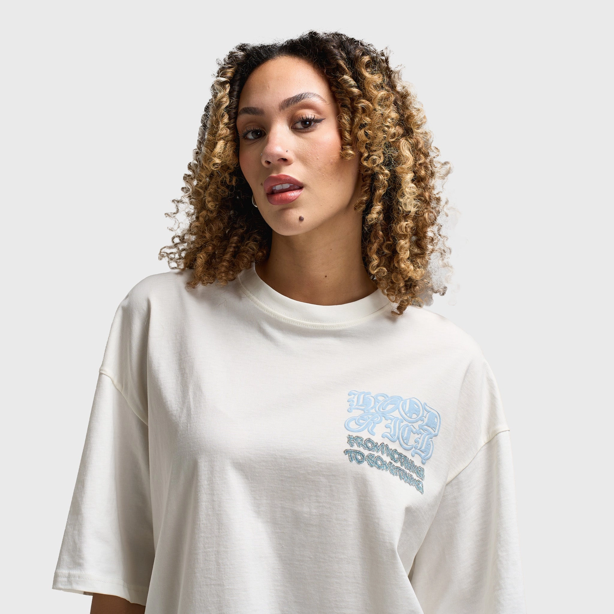 Hoodrich Women's Jewel Oversized Tee Blanc De Blanc / Clear Sky Comfortable Fit Wear Timeless Comfort Wear