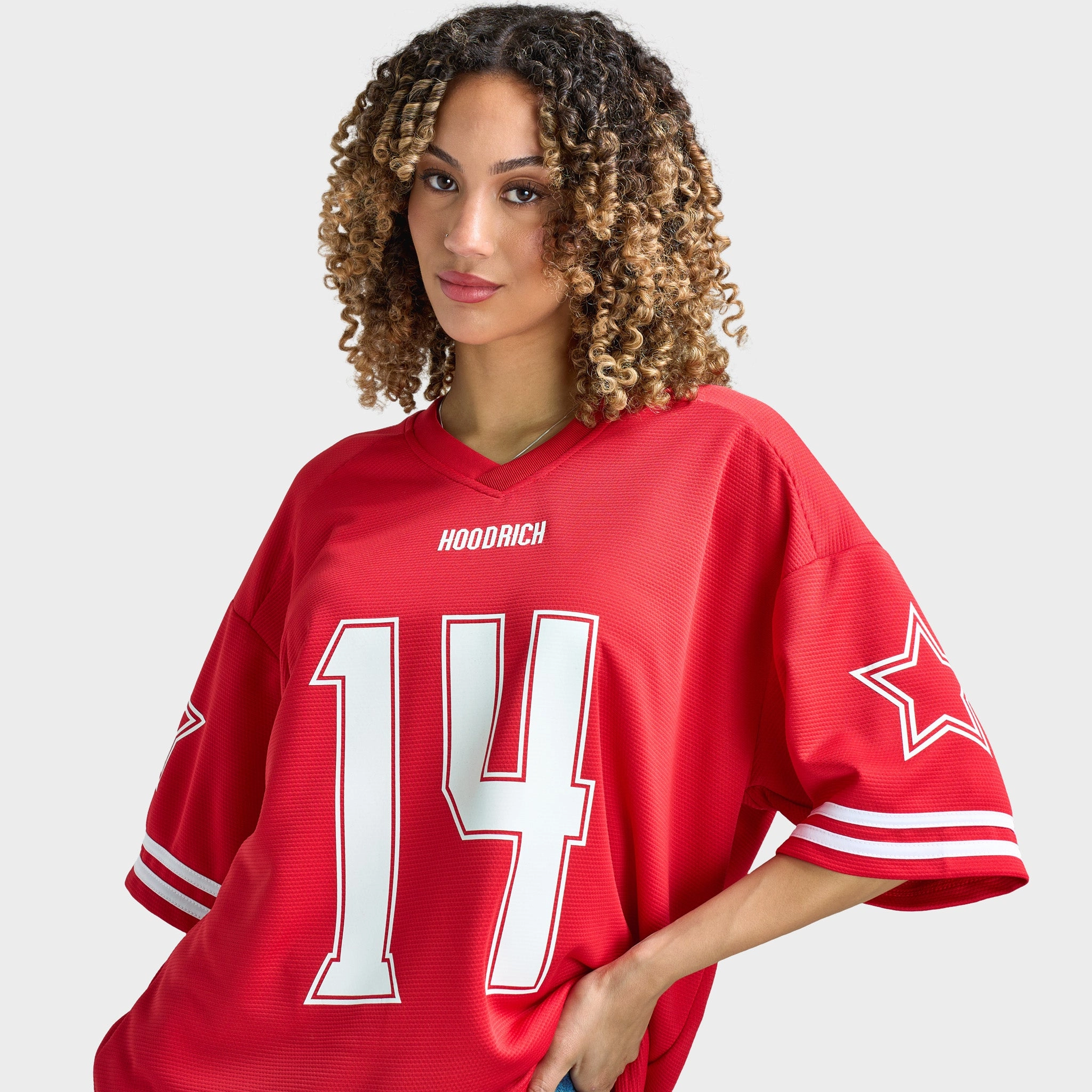 Everyday Wear Standard Body Fit Hoodrich Women's Nova Oversized V Neck Jersey Lychee / White