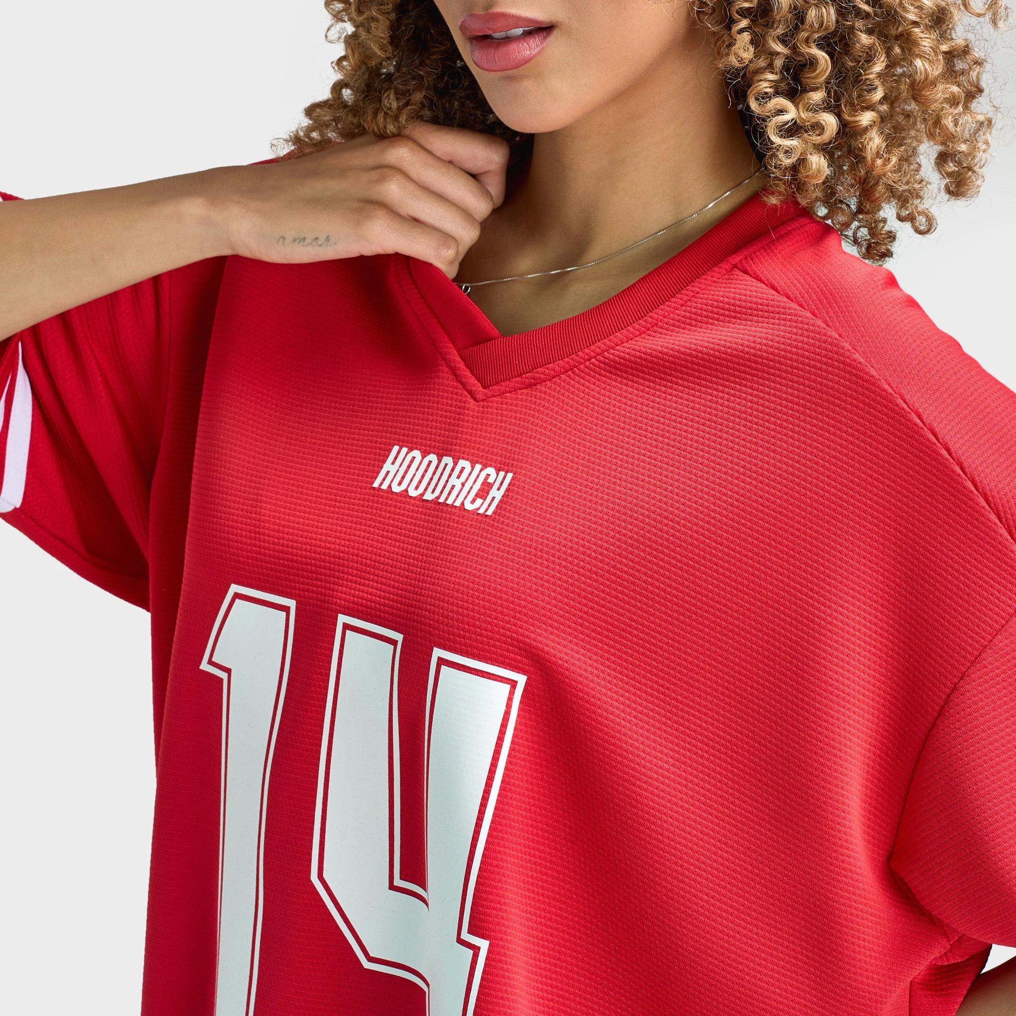 Hoodrich Women's Nova Oversized V Neck Jersey Lychee / White Comfortable Look Holiday Outfit Style