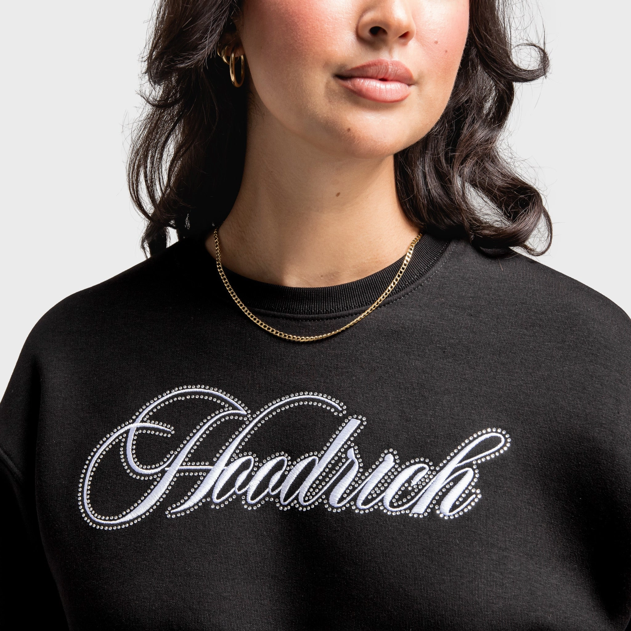 Thermo Regulating Snag Free Knit Hoodrich Women's OG Figure Crop Logo Crewneck / Black