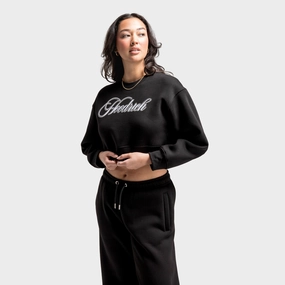Seamless Shoulder Construction Hoodrich Women's OG Figure Crop Logo Crewneck / Black