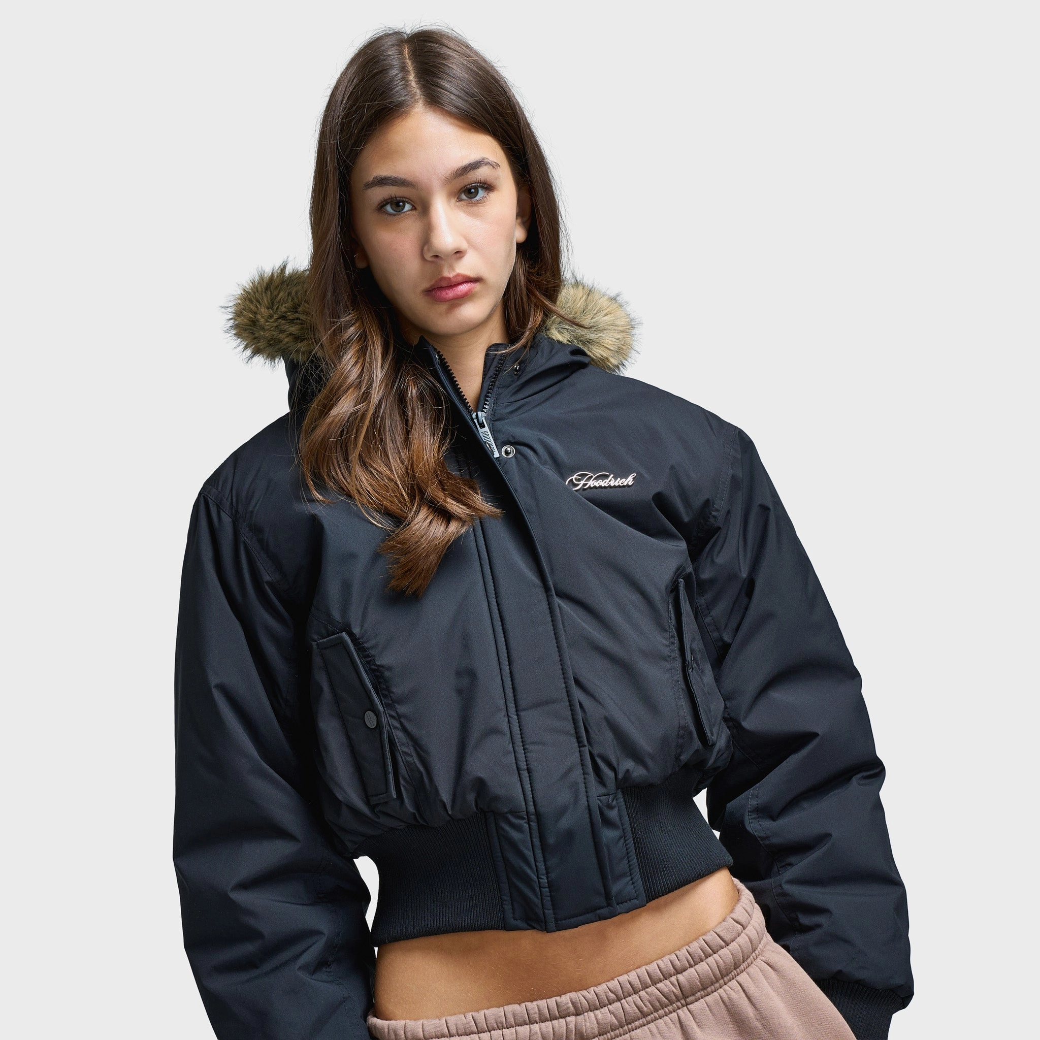Plaid Print Clean Silhouette Hoodrich Women's Puffer Jacket / Black