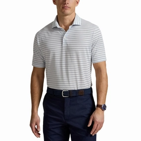 RLX Ralph Lauren Stripe Tour Pique Golf Polo Shirt - Office Blue Multi Layering Essential