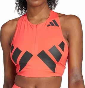adidas Adizero Road To Records Womens Running Crop Top - Red Temperature Regulating Fabric