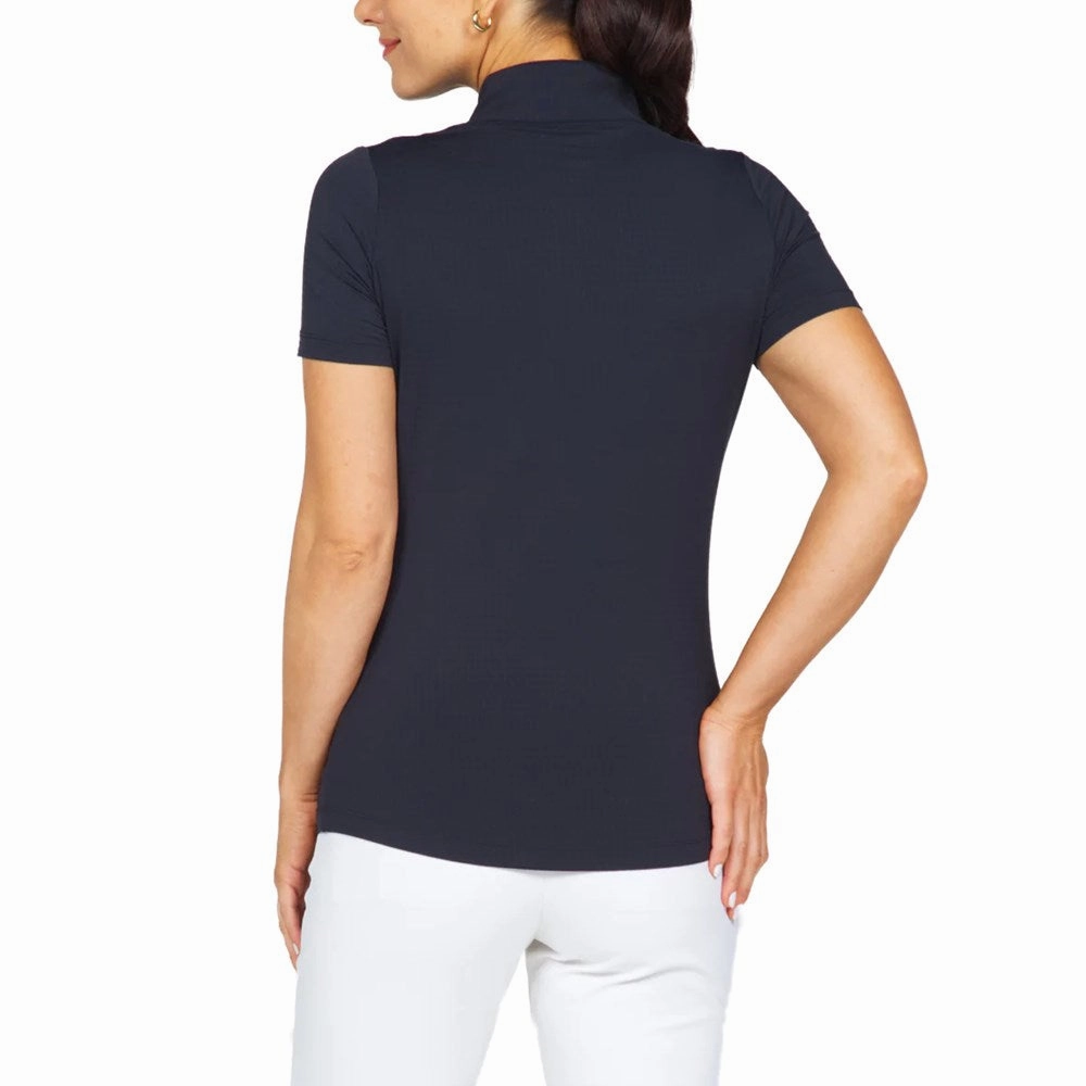 ComfortStretch Collar IBKUL Women's Short Sleeve Zip Mock Neck Polo - Black