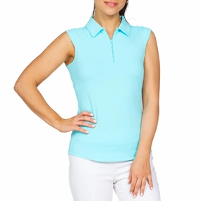 Collar Stay Slots IBKUL Women's Solid Sleeveless Polo - Seafoam