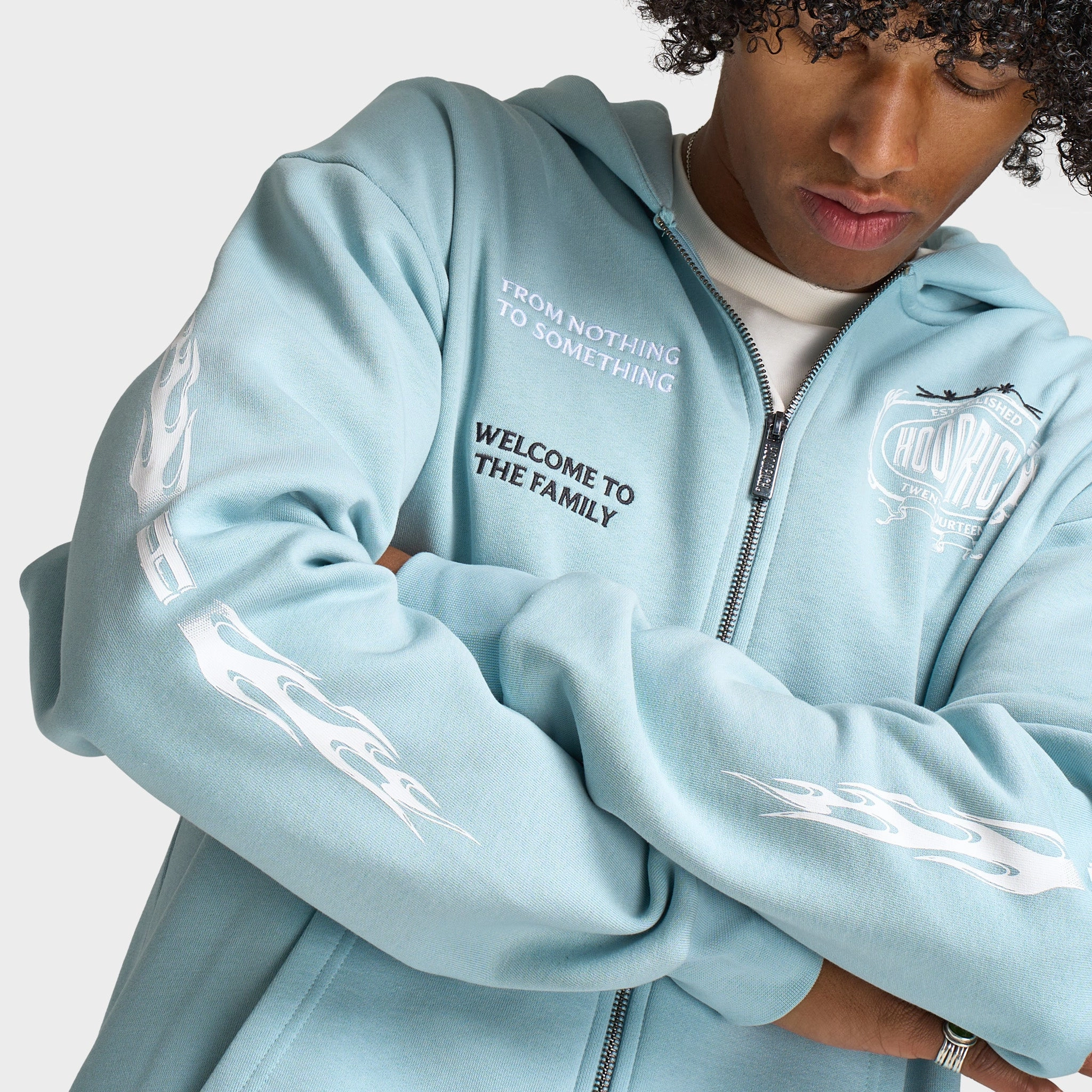 Outdoor Adventure Hoodrich Noir Oversized Full Zip Hoodie Sterling Blue / White - Anthracite