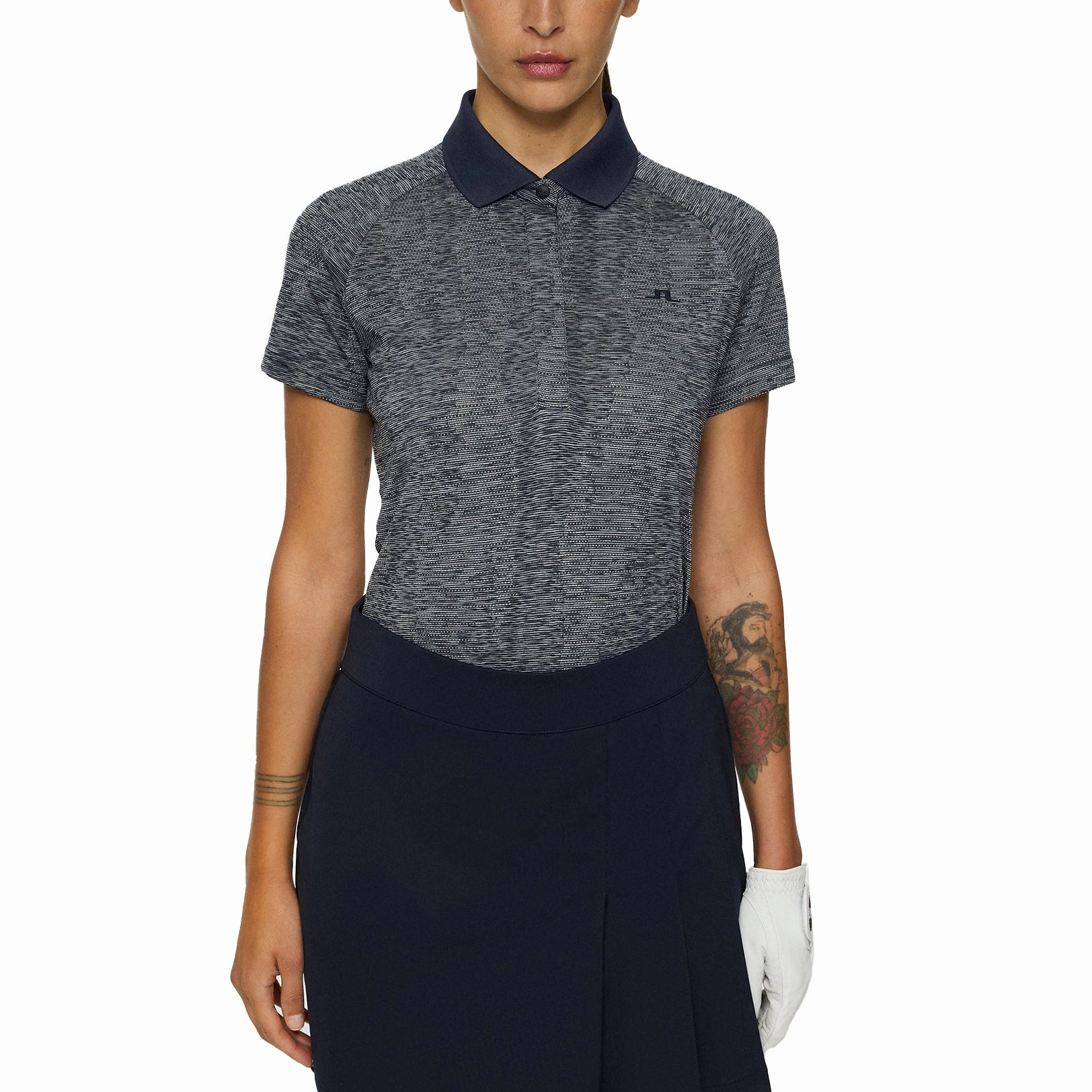 J.Lindeberg Women's Minnie Golf Polo Shirt - Navy Melange Breathable Jersey Weekend Style
