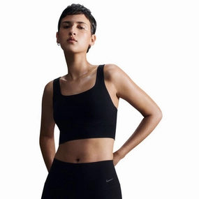 Women's Dri-FIT Zenvy Medium Support Longline Sports Bra Light Black / Sail Collapsible Hood Nordic Light