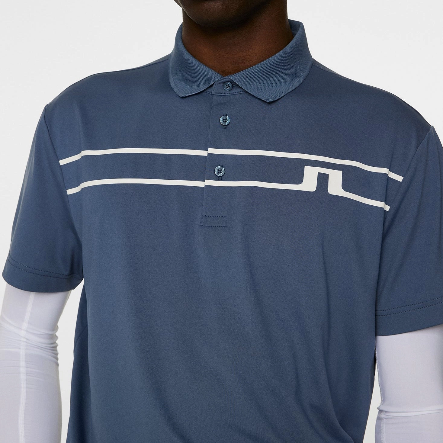 J.Lindeberg Klas Golf Polo Shirt - Vintage Indigo Button-Down Collar Trendy Casual