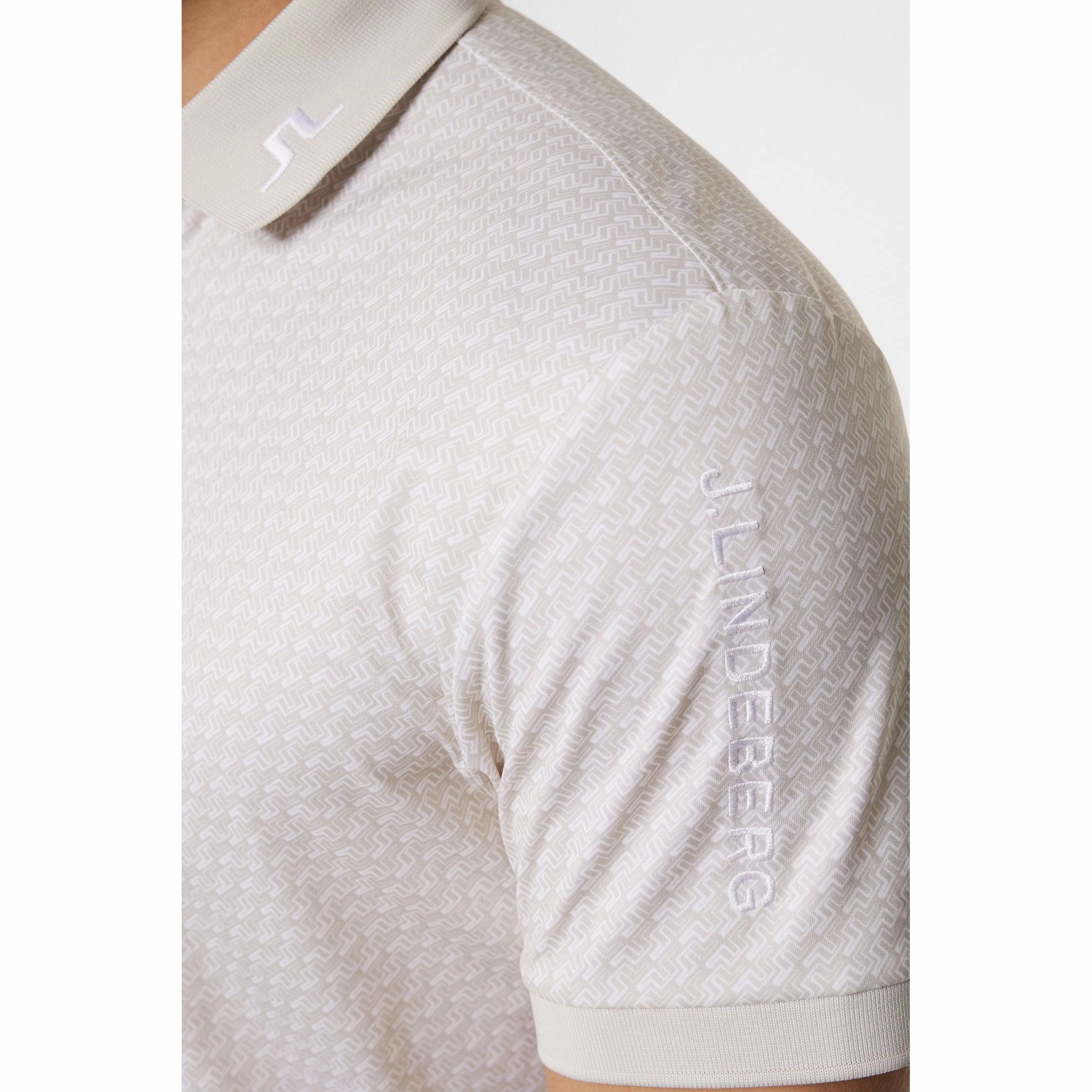 J.Lindeberg Tour Tech Printed Golf Polo Shirt - Shadow Bridge Moonbeam Breathable Airflow Channels