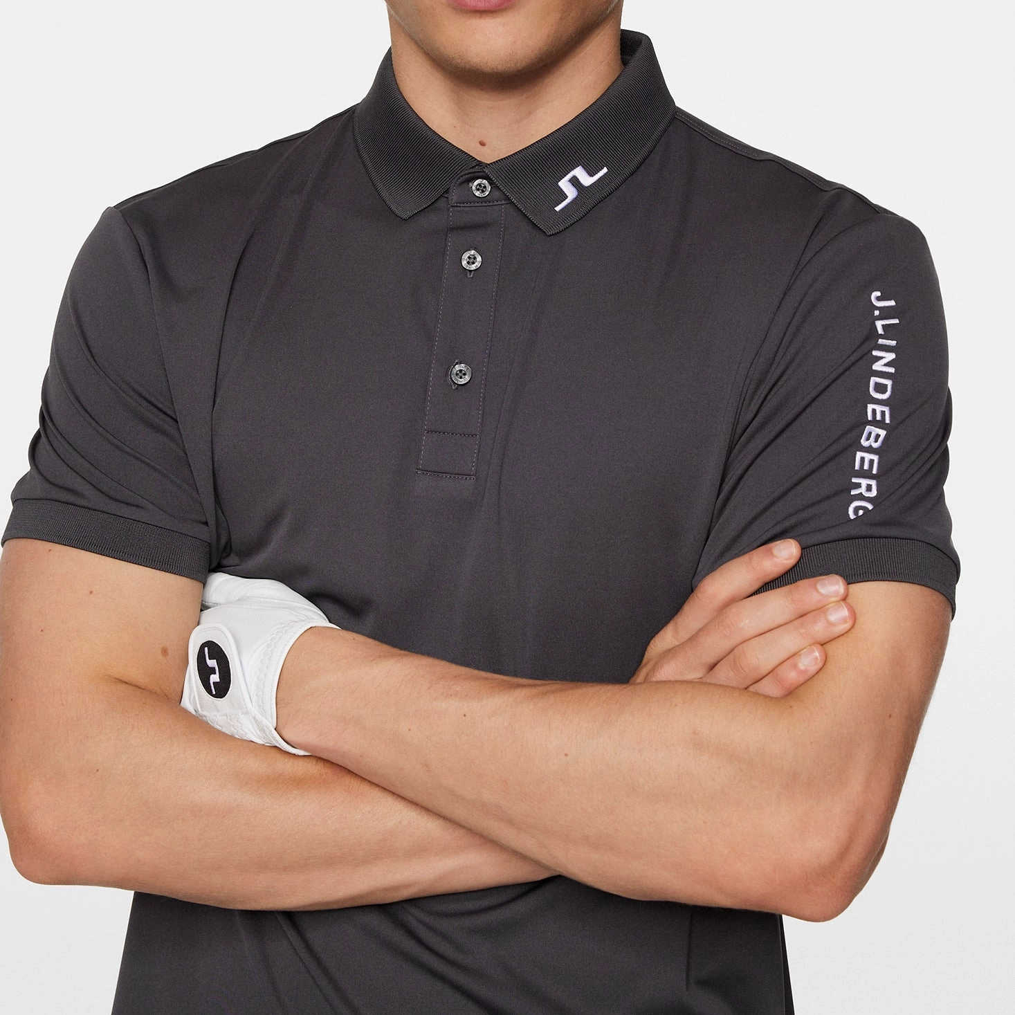 Yarn Dyed Collar J.Lindeberg Tour Tech Regular Fit Golf Polo Shirt - Asphalt