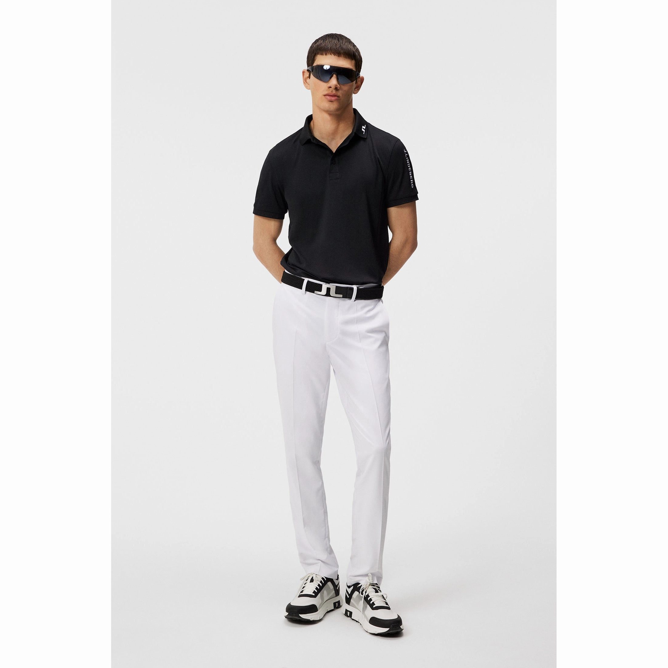 Yarn Dyed Collar J.Lindeberg Tour Tech Regular Fit Golf Polo Shirt - Black
