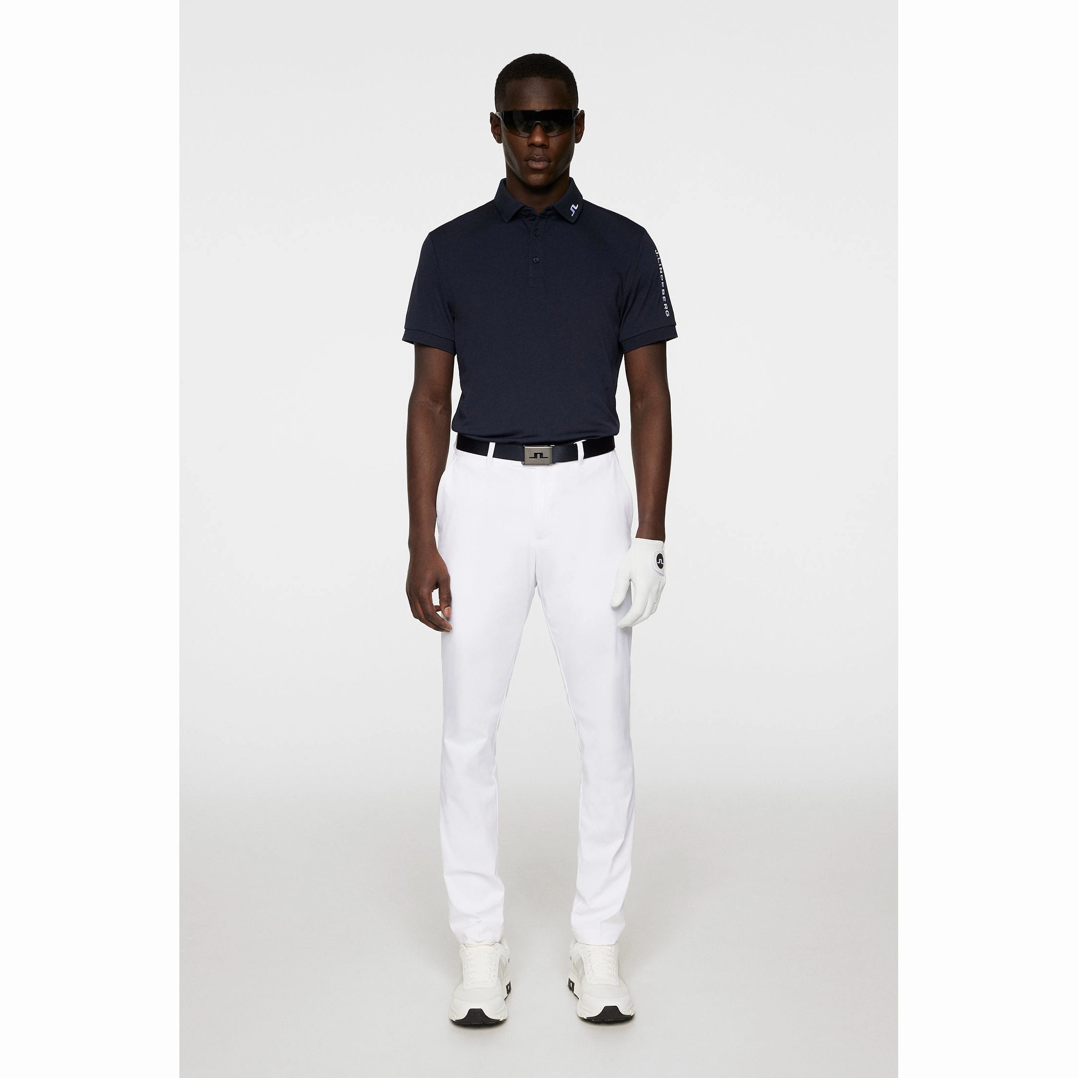 Striped Design NonRestrictive Shoulder Design J.Lindeberg Tour Tech Regular Fit Golf Polo Shirt - JL Navy