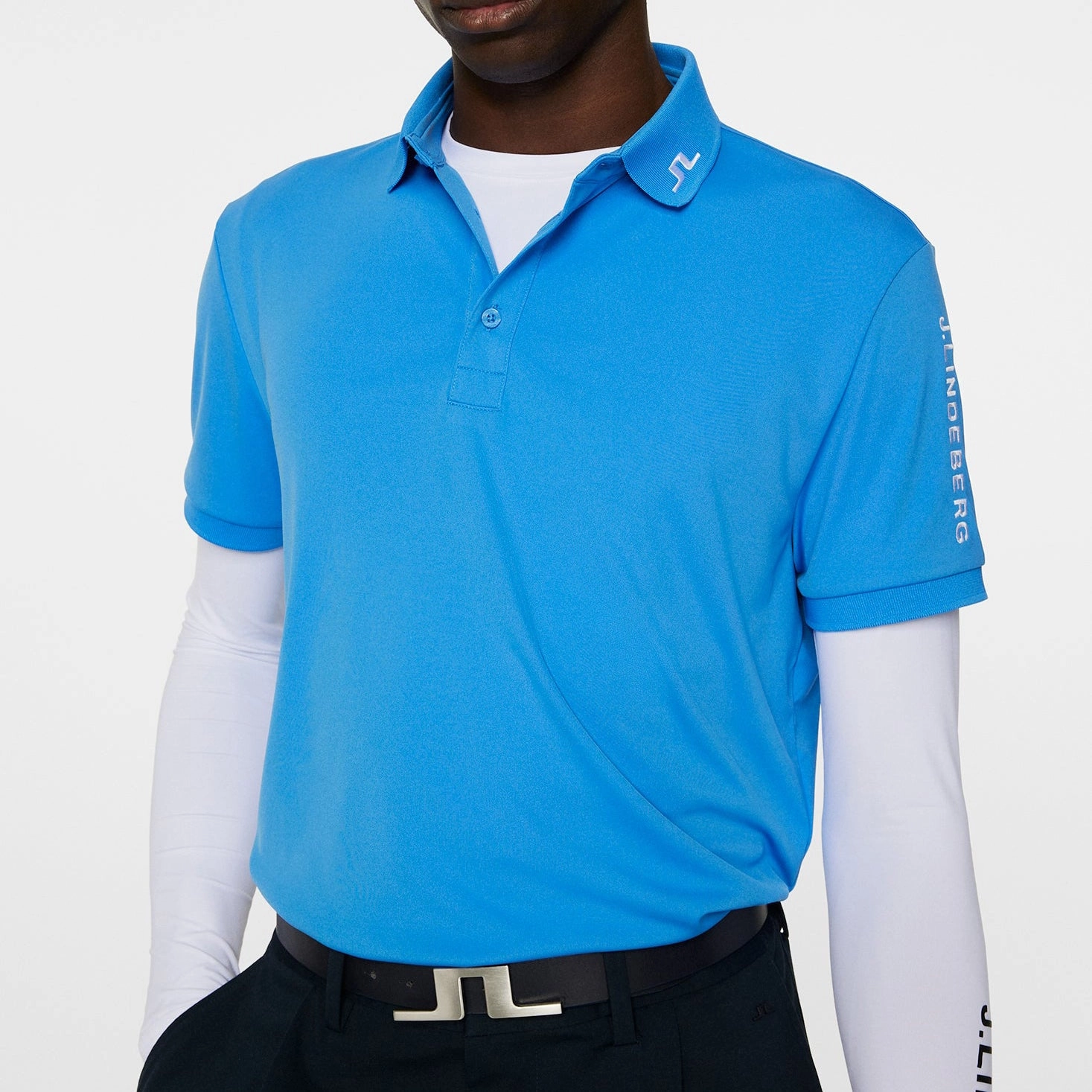 J.Lindeberg Tour Tech Regular Fit Golf Polo Shirt - Sonic Blue Ventilated Side Gussets