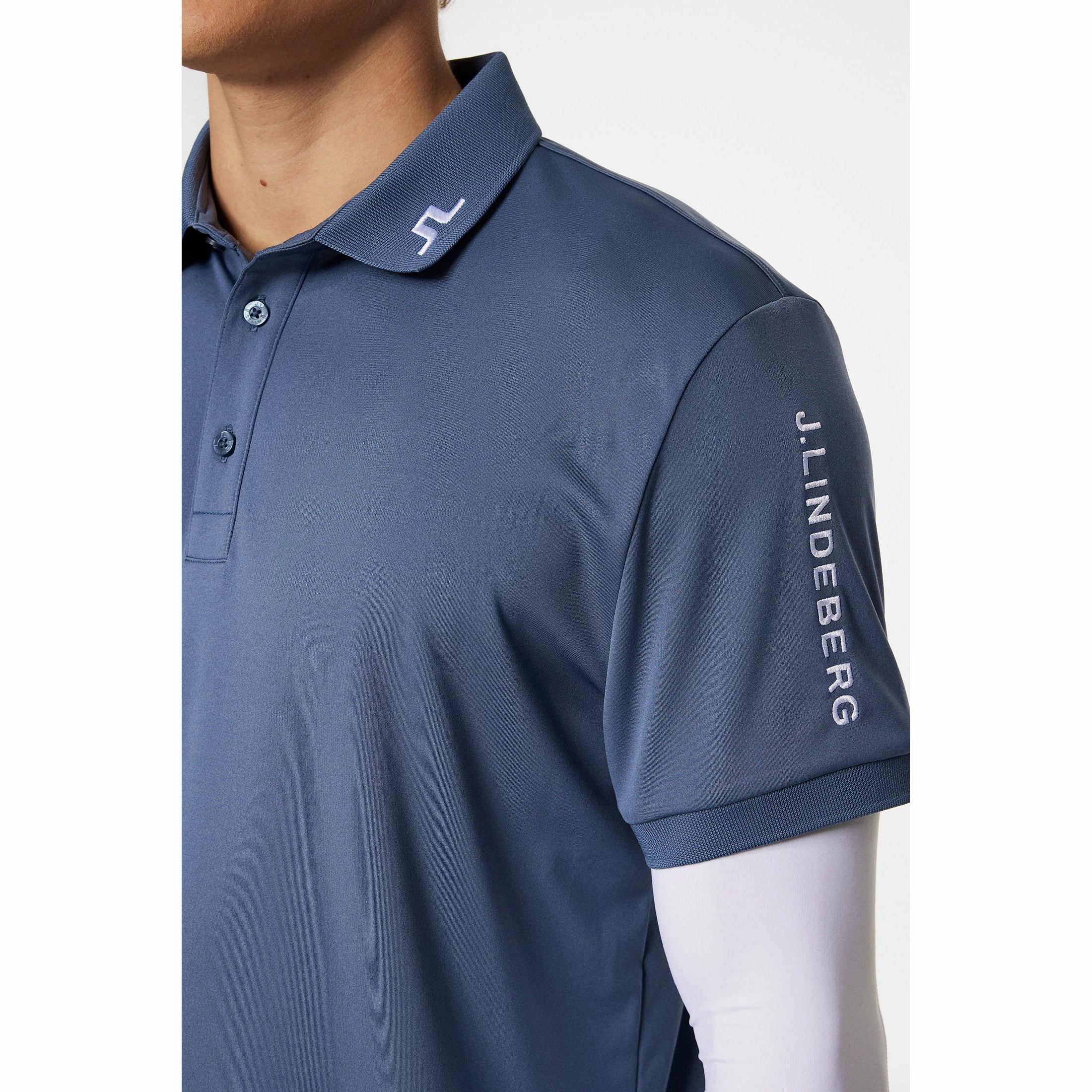 Button Down Collar J.Lindeberg Tour Tech Regular Fit Golf Polo Shirt - Vintage Indigo