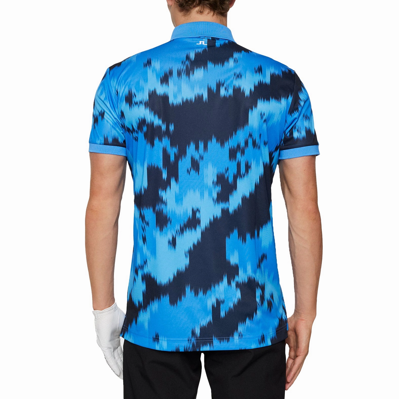 J.Lindeberg Tour Tech Regular Fit Print Golf Polo Shirt - Warp Sonic Blue Collar Stay Slots