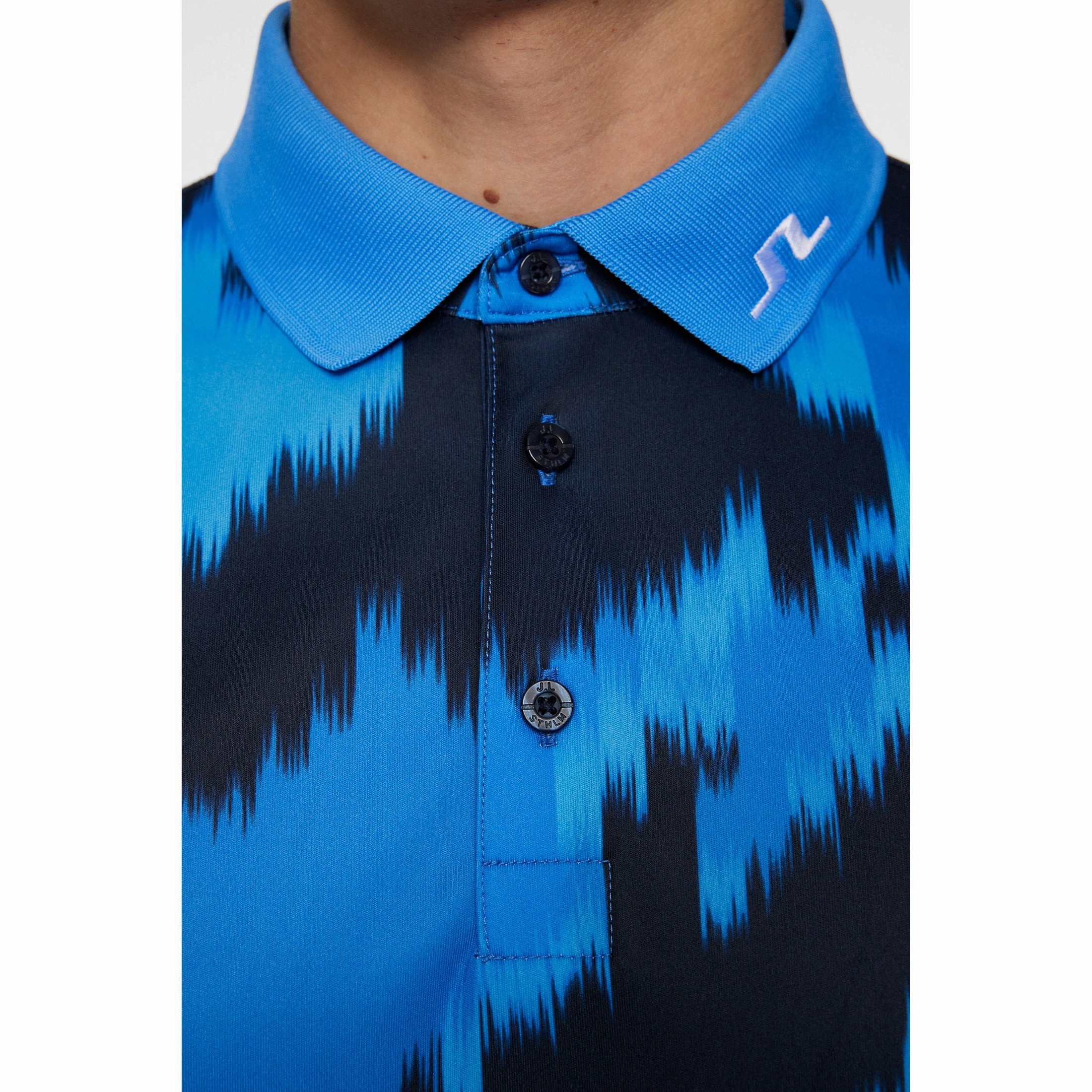 Colorfast Technology J.Lindeberg Tour Tech Regular Fit Print Golf Polo Shirt - Warp Sonic Blue