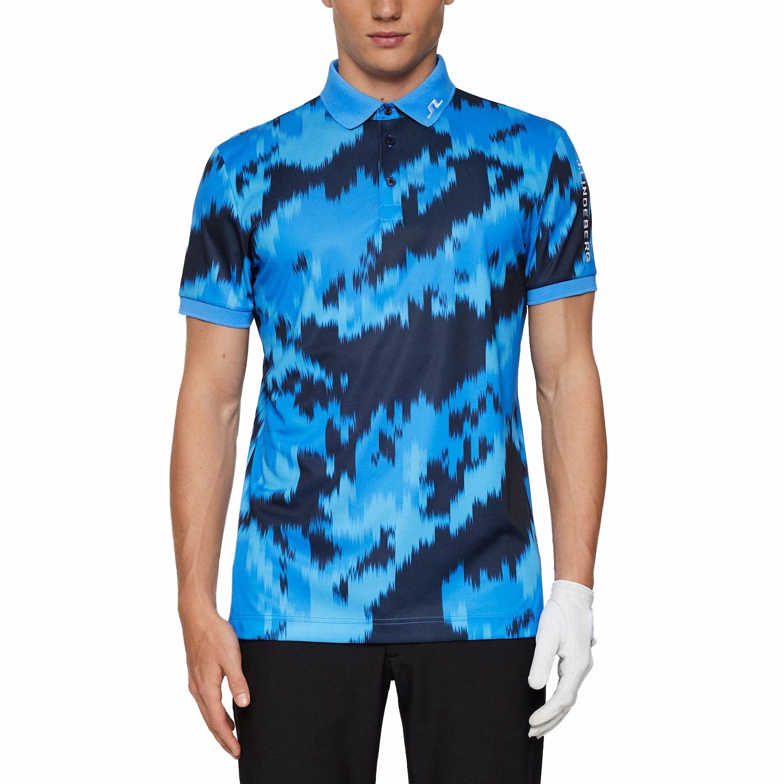 Durable Cotton J.Lindeberg Tour Tech Regular Fit Print Golf Polo Shirt - Warp Sonic Blue