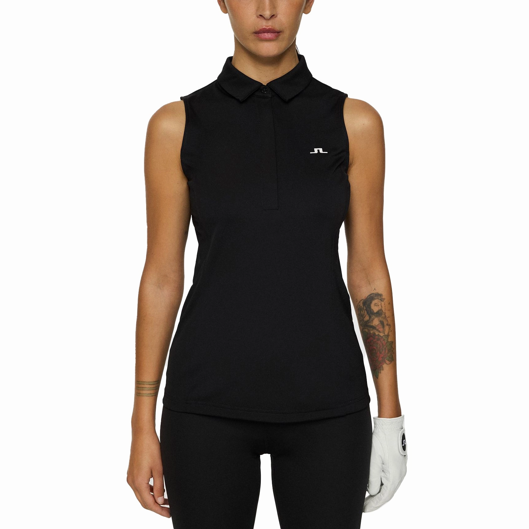 Breathable Stretch J.Lindeberg Women's Dena Sleeveless Golf Polo Shirt - Black