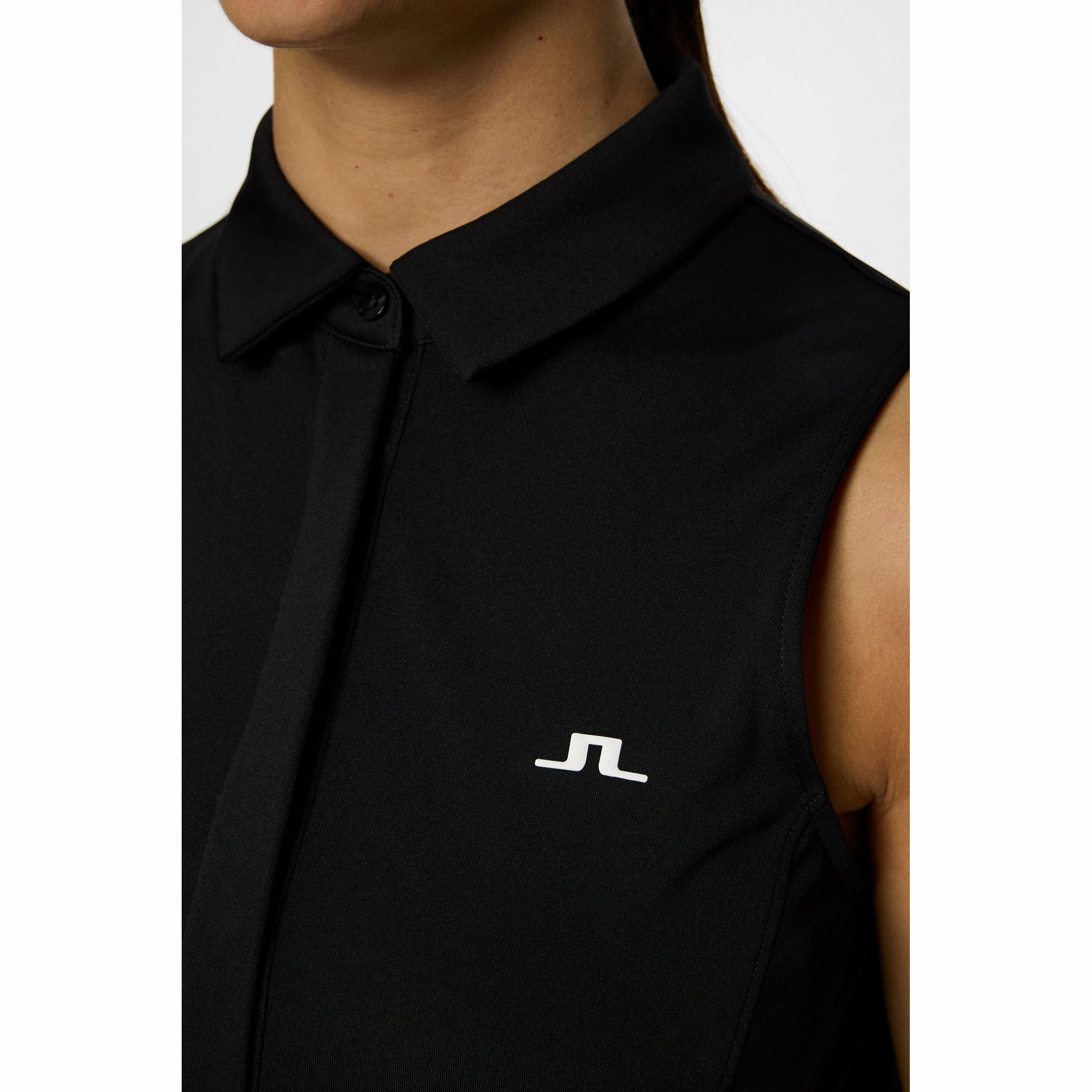 Layered Hem Reinforcement J.Lindeberg Women's Dena Sleeveless Golf Polo Shirt - Black