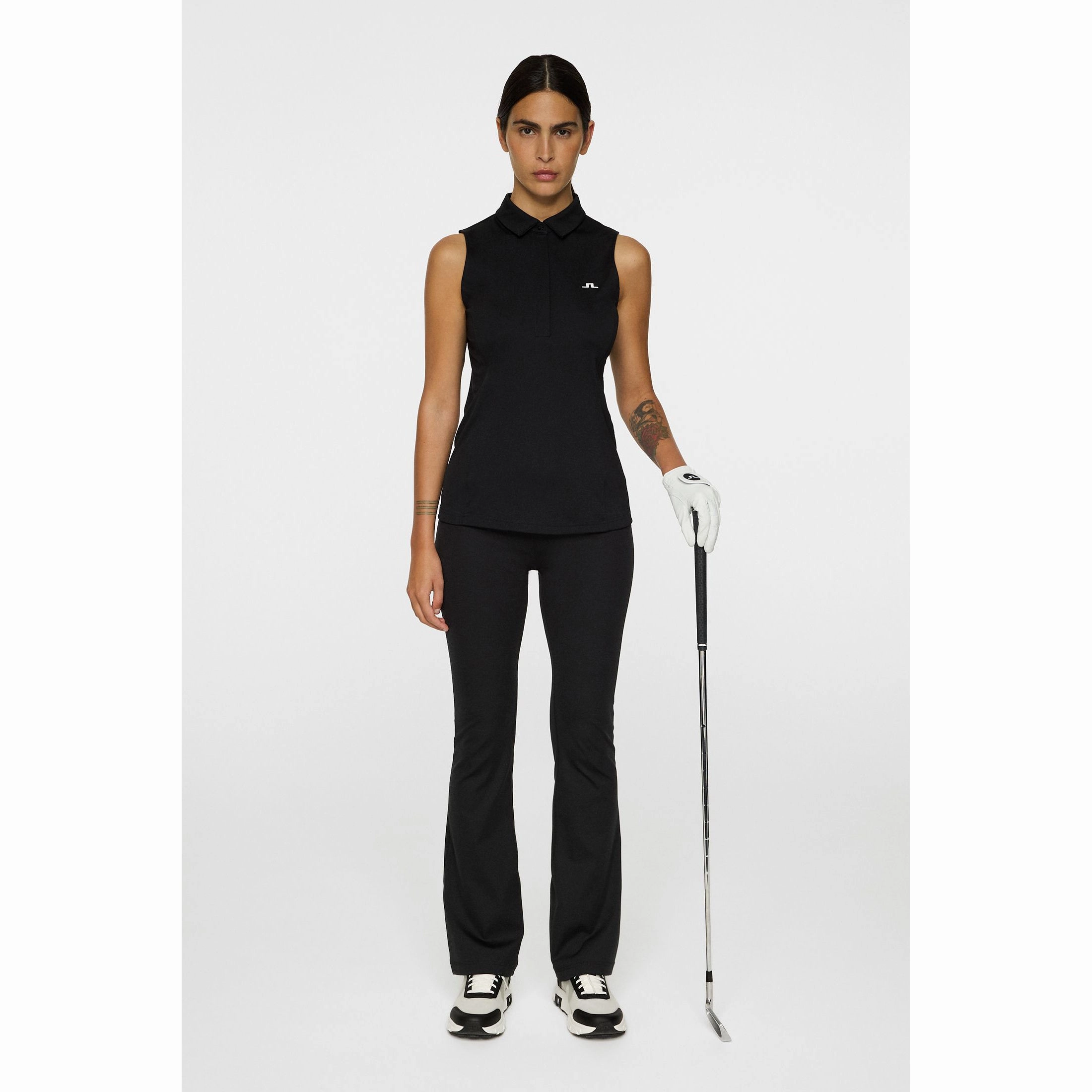 J.Lindeberg Women's Dena Sleeveless Golf Polo Shirt - Black Performance Wear Smart Layering