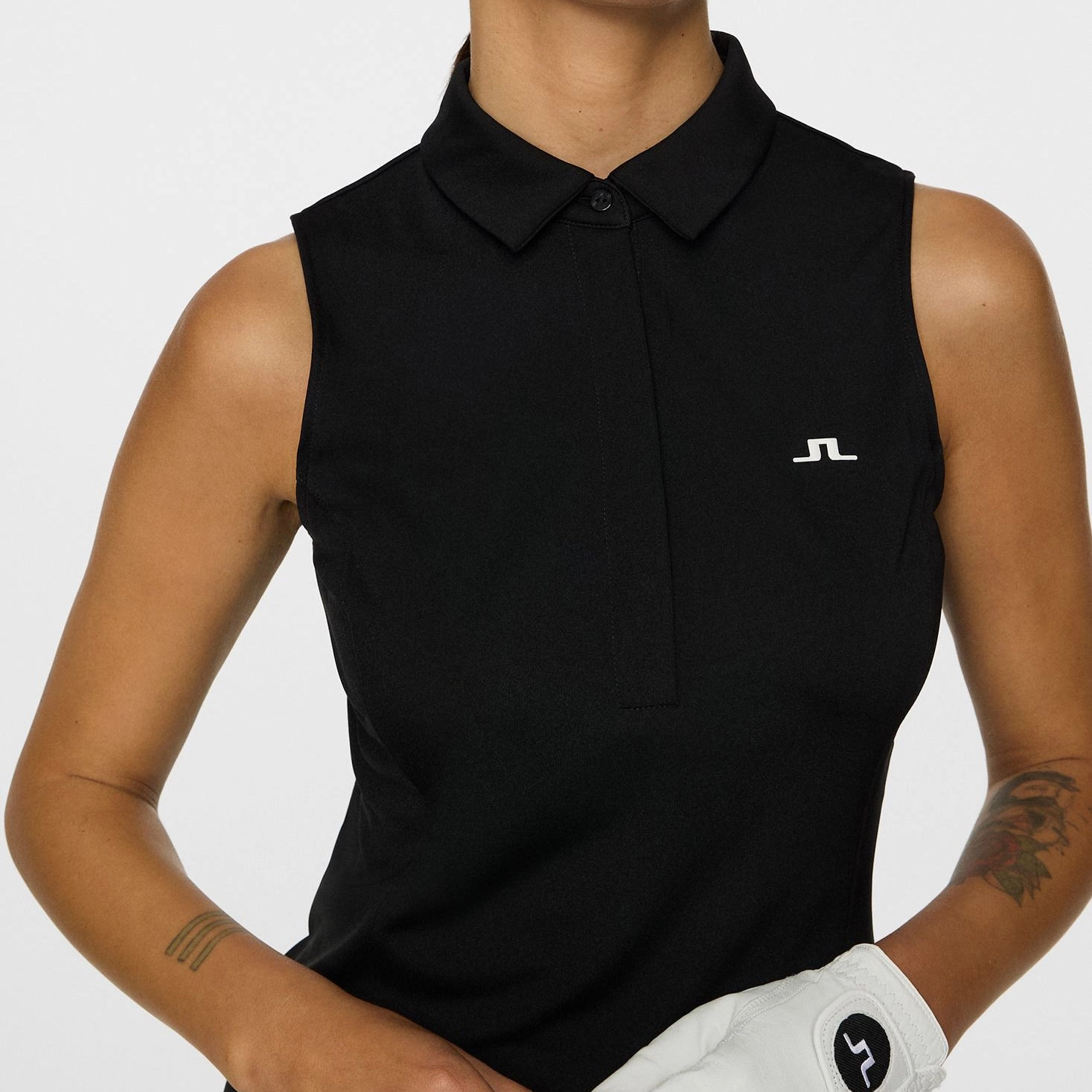 J.Lindeberg Women's Dena Sleeveless Golf Polo Shirt - Black Relaxed Comfort Breathable Underarm Gusset