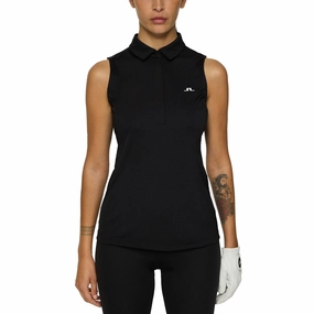 Breathable Stretch J.Lindeberg Women's Dena Sleeveless Golf Polo Shirt - Black