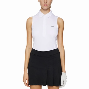Classic Collar J.Lindeberg Women's Dena Sleeveless Golf Polo Shirt - White