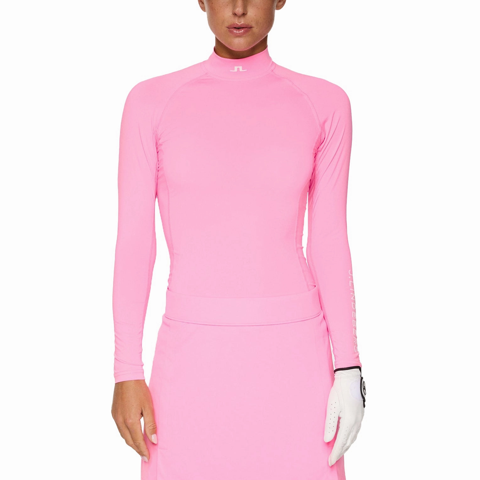 SnagProof Material Advanced Moisture Management J.Lindeberg Women's Ella Compression Golf Shirt - Eosine Pink