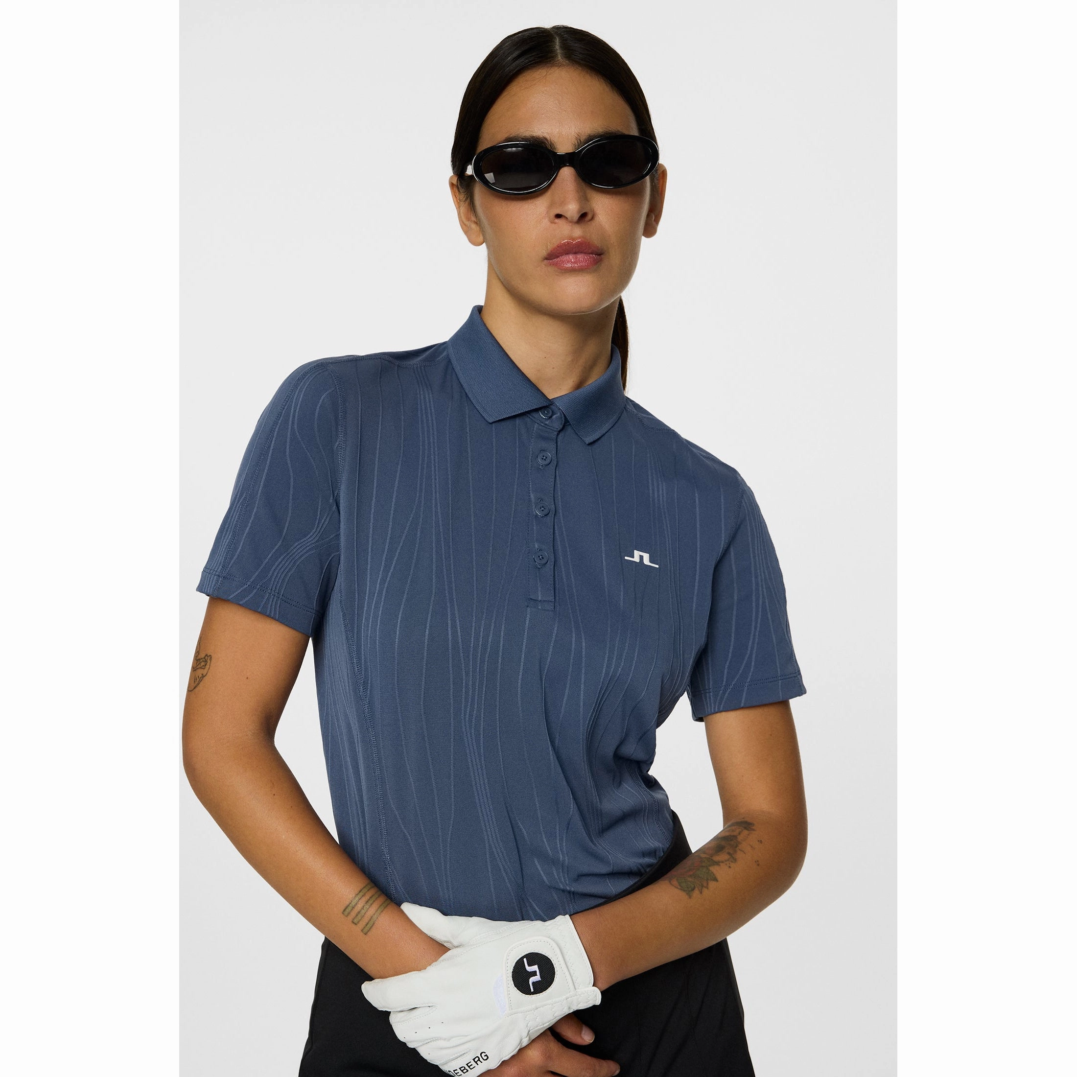 J.Lindeberg Women's Izara Golf Polo Shirt - Vintage Indigo NoChafe Collar Lining