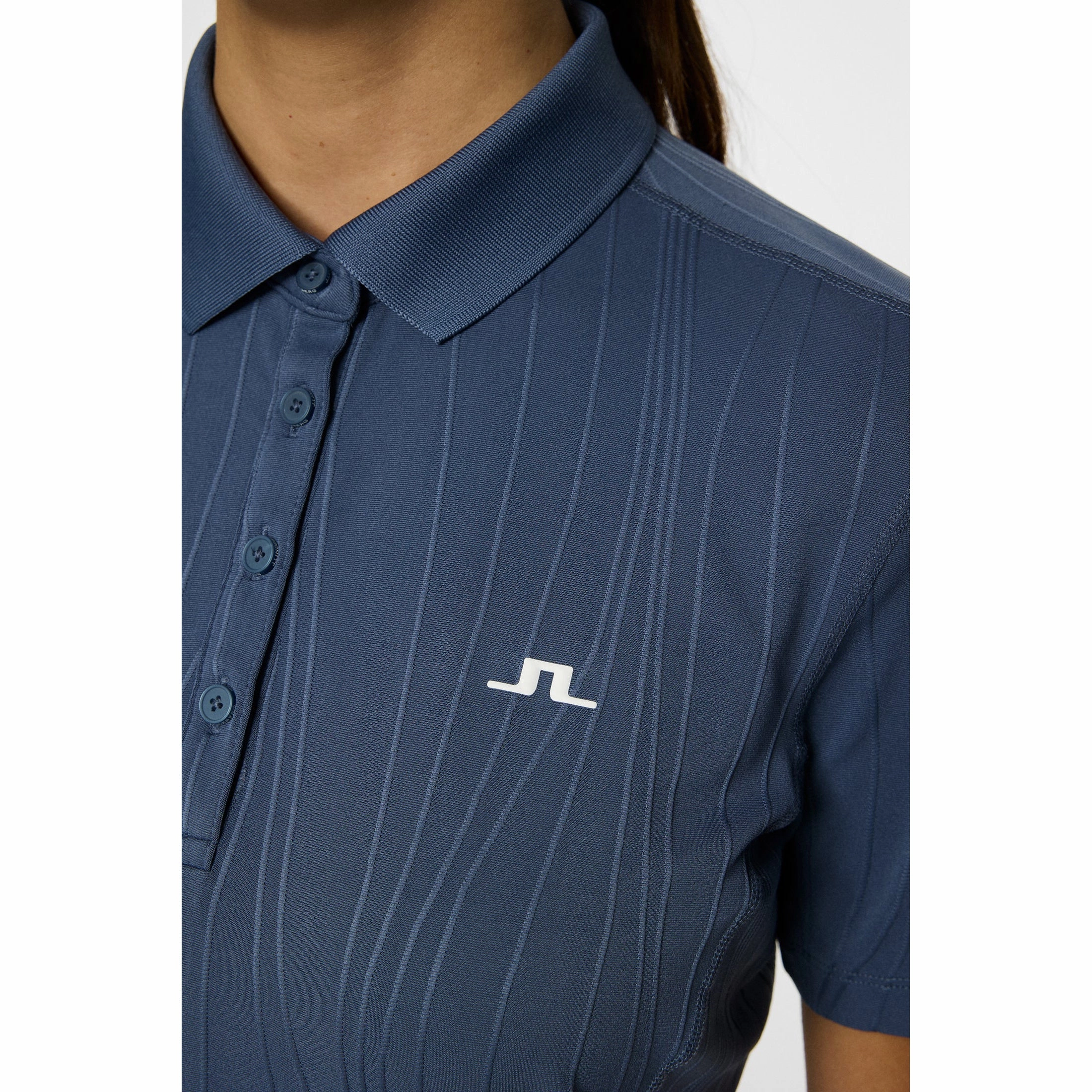 J.Lindeberg Women's Izara Golf Polo Shirt - Vintage Indigo Colorfast Dye Process Polo Player
