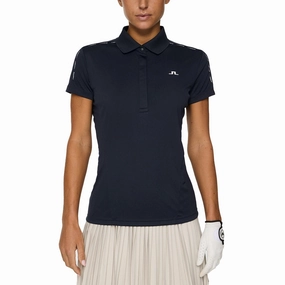 J.Lindeberg Women's Jessa Golf Polo Shirt - JL Navy Breathable Cotton Blend Dressy Casual