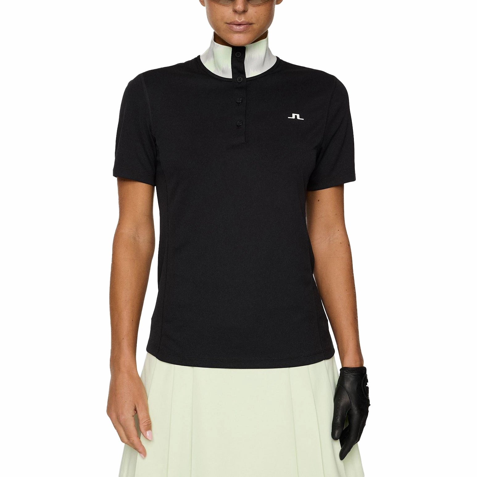 J.Lindeberg Women's Piper Golf Polo Shirt - Black WrinkleResistant Finish Youthful Appeal