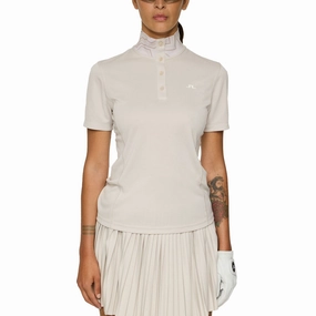 Breathable Comfort Office Appropriate J.Lindeberg Women's Piper Golf Polo Shirt - Moonbeam