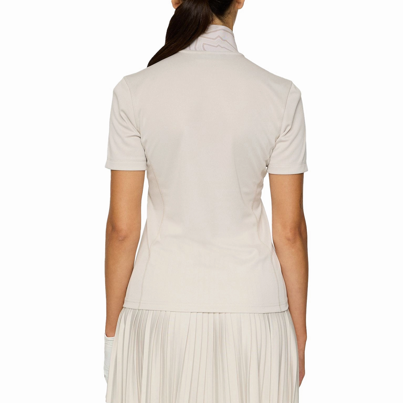 J.Lindeberg Women's Piper Golf Polo Shirt - Moonbeam Flatlock stitching FourButton Placket