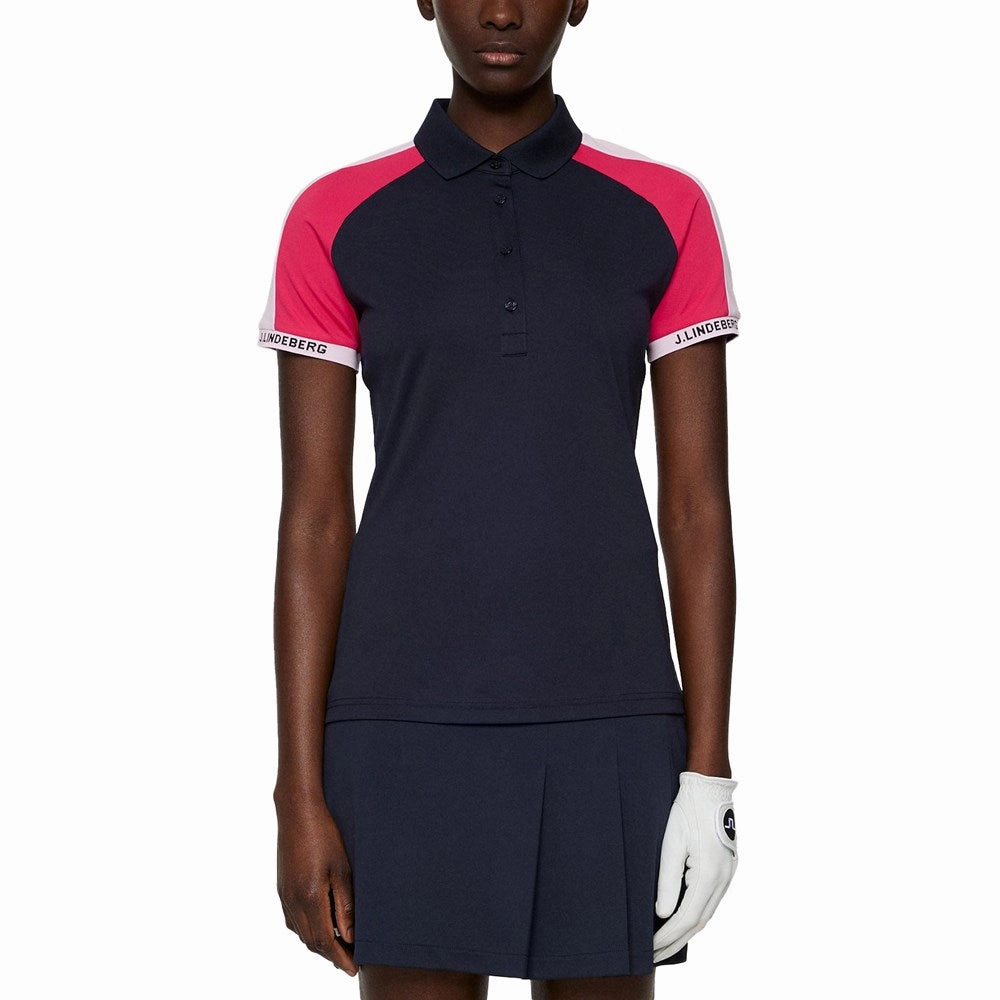 Stretchable Fabric Reinforced Collar Stay J.Lindeberg Women's Priya Golf Polo Shirt - JL Navy