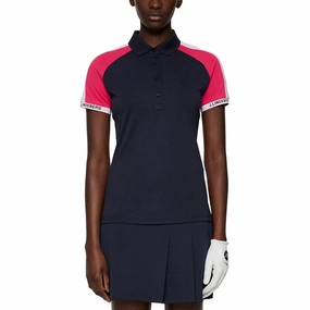 Stretchable Fabric Reinforced Collar Stay J.Lindeberg Women's Priya Golf Polo Shirt - JL Navy