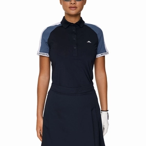 J.Lindeberg Women's Priya Golf Polo Shirt - JL Navy Lightweight Knit Material Gym To Office