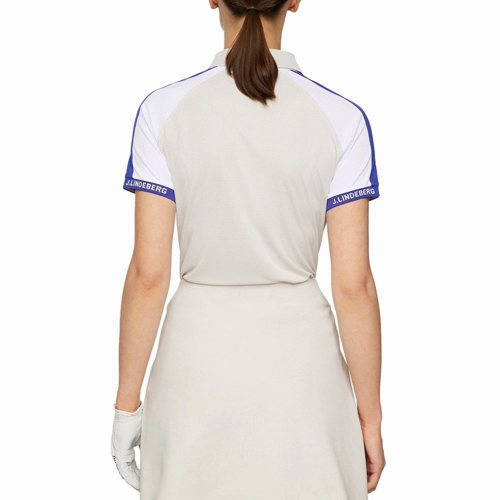 Micro Perforated Fabric Active Wear J.Lindeberg Women's Priya Golf Polo Shirt - Moonbeam
