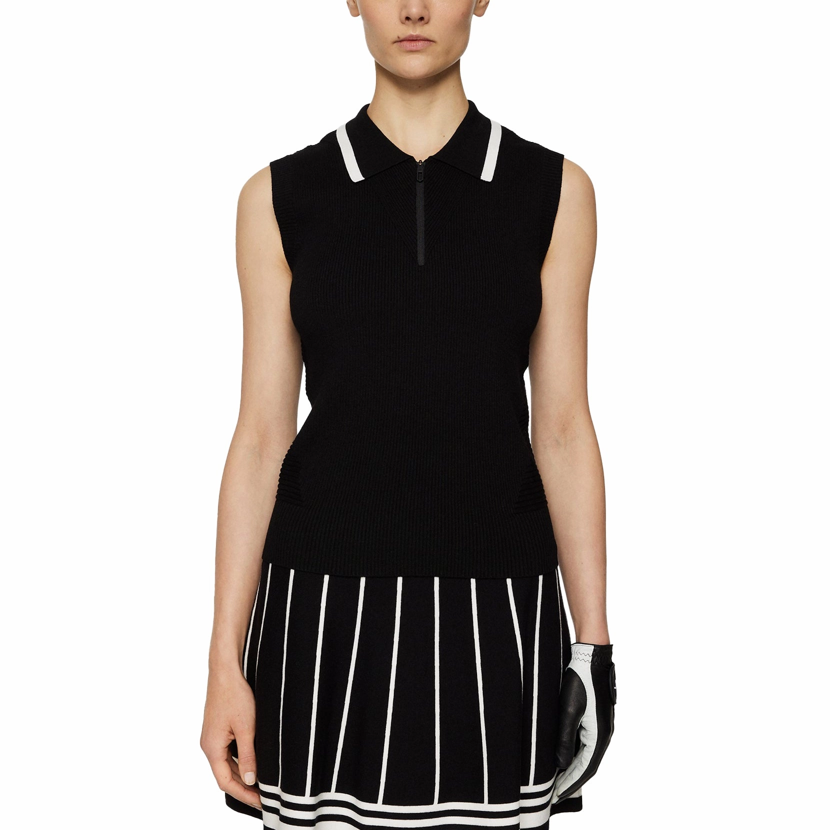 Everyday Basic Bound Seam Finish J.Lindeberg Women's Ramona Sleeveless Knitted Golf Polo Shirt - Black