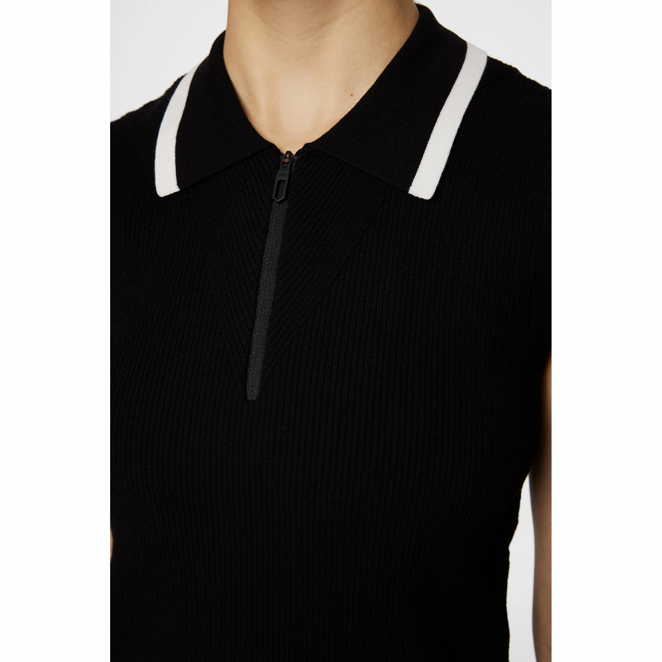 Flexible Waistband J.Lindeberg Women's Ramona Sleeveless Knitted Golf Polo Shirt - Black