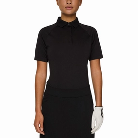 J.Lindeberg Women's Tara Golf Polo Shirt - Black GarmentWashed Texture