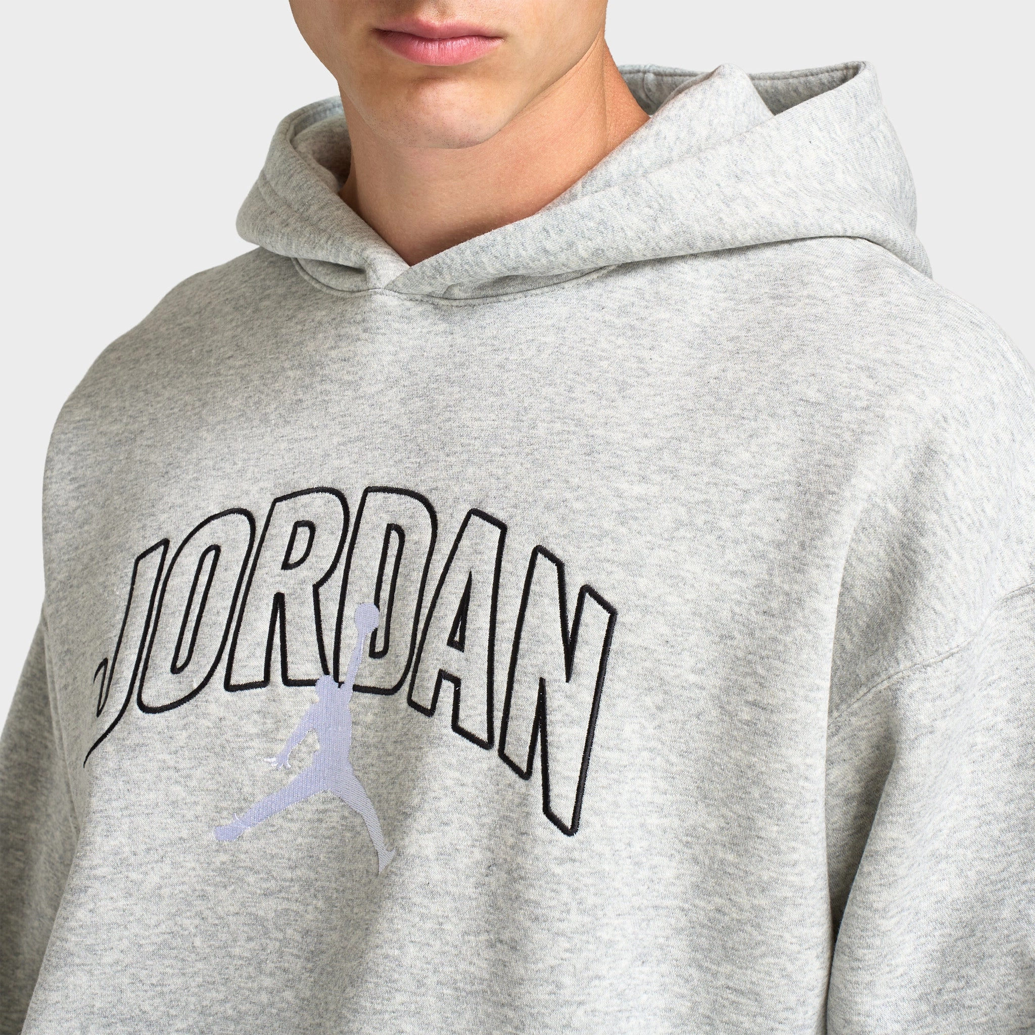 Jordan Brooklyn Oversized Pullover Hoodie Heather Grey / White Single Buttons